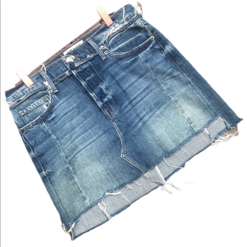 Frame Denim Blue Distressed Button Up Mini Skirt